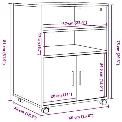 vidaXL Rolling Cabinet Old Wood 60x48x81 cm Engineered Wood