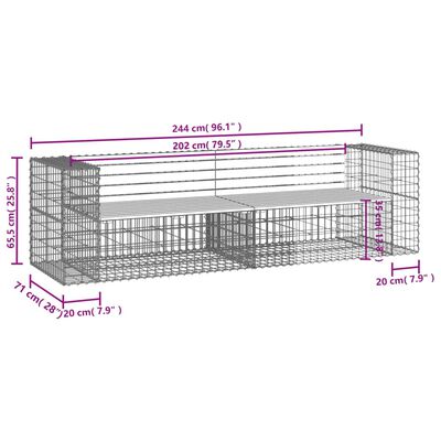 vidaXL Garden Bench Gabion Design 244x71x65.5 cm Solid Wood Pine