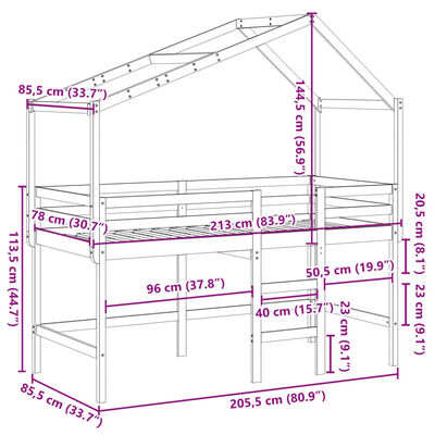 vidaXL Loft Bed with Ladder and Roof without Mattress White 80x200 cm