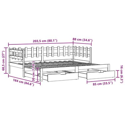 vidaXL Daybed with Trundle and Drawers without Mattress White 80x200 cm