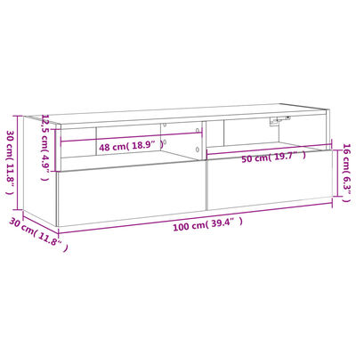 vidaXL TV Wall Cabinet Black 100x30x30 cm Engineered Wood