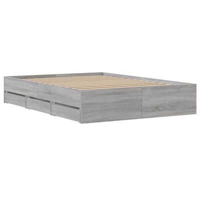 vidaXL Bed Frame with Drawers without Mattress Grey Sonoma 135x190 cm Double