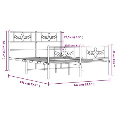 vidaXL Metal Bed Frame without Mattress with Footboard Black 135x190 cm Double