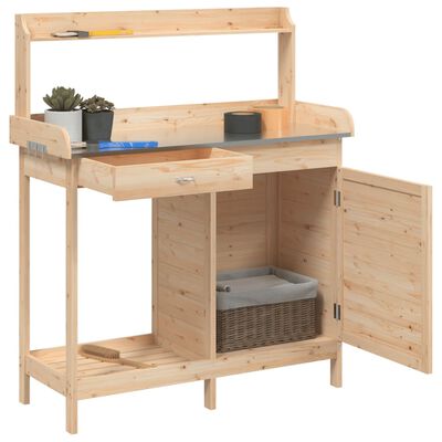 vidaXL Potting Table with Cabinet 110.5x45x124.5 cm Solid Wood Fir