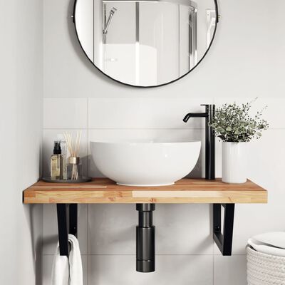 vidaXL Basin Shelf Wall Mounted Steel and Solid Wood Acacia