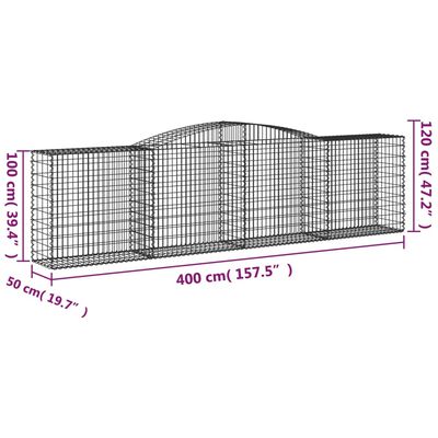 vidaXL Arched Gabion Baskets 3 pcs 400x50x100/120 cm Galvanised Iron