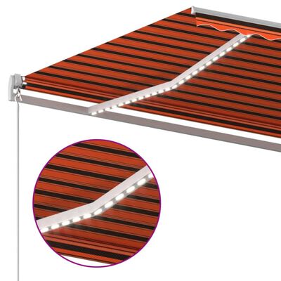 vidaXL Manual Retractable Awning with LED 500x300 cm Orange and Brown