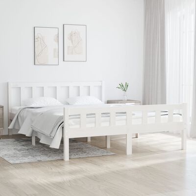 vidaXL Bed Frame without Mattress White Solid Wood Double