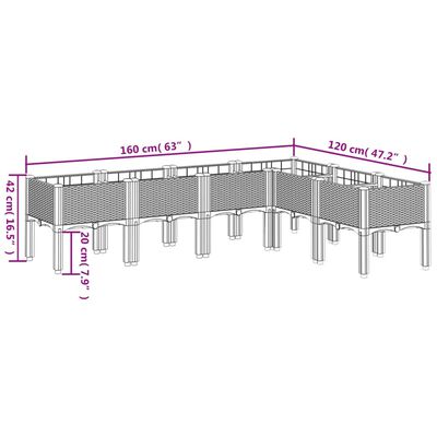 vidaXL Garden Planter with Legs White 160x120x42 cm PP