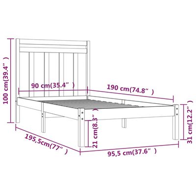 vidaXL Bed Frame without Mattress White 90x190 cm Single Solid Wood