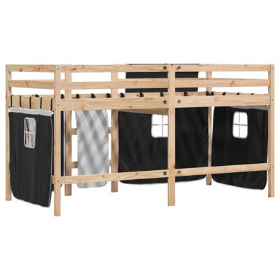 vidaXL Kids' Loft Bed with Curtains without Mattress White&Black 80x200 cm