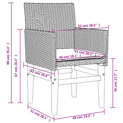 vidaXL Garden Chairs with Cushions 2 pcs Grey Poly Rattan&Solid Wood