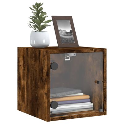 vidaXL Bedside Cabinet with Glass Door Smoked Oak 35x37x35 cm