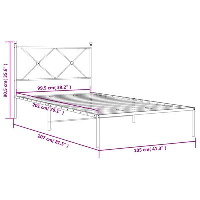 vidaXL Metal Bed Frame without Mattress with Headboard White 100x200 cm