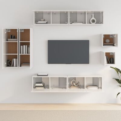 vidaXL 8 Piece TV Cabinet Set High Gloss White Engineered Wood