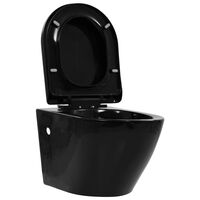 vidaXL Wall Hung Rimless Toilet Ceramic Black