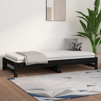 vidaXL Pull-out Day Bed without Mattress Black 2x(80x200) cm