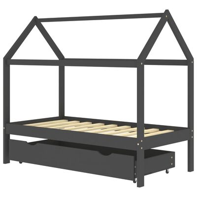 vidaXL Kids Bed Frame with a Drawer Dark Grey Solid Pine Wood 80x160cm