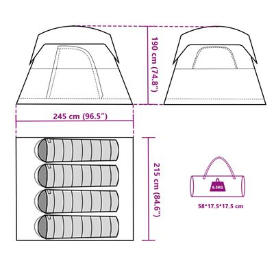 vidaXL Camping Tent Cabin 4-Person Orange Waterproof