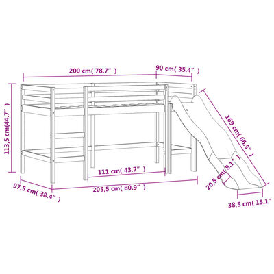 vidaXL Kids' Loft Bed with Tower without Mattress Pink 90x200 cm