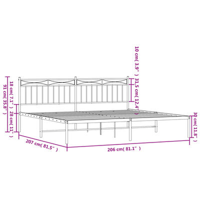 vidaXL Metal Bed Frame without Mattress with Headboard White 200x200 cm