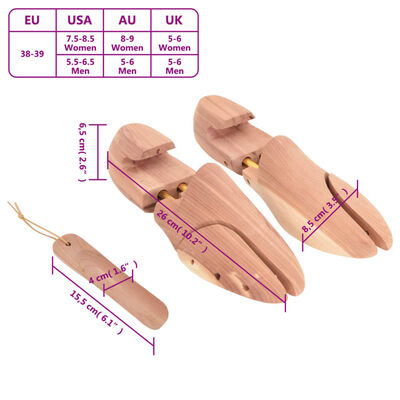 vidaXL Shoe Stretcher with Shoe Horn EU 38-39 Solid Wood Cedar