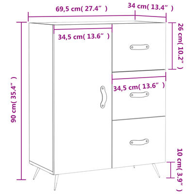 vidaXL Sideboard White 69.5x34x90 cm Engineered Wood