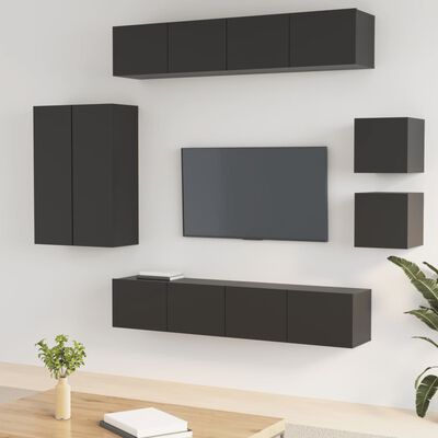 vidaXL 8 Piece TV Cabinet Set Black Engineered Wood