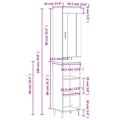 vidaXL Highboard White 34.5x34x180 cm Engineered Wood