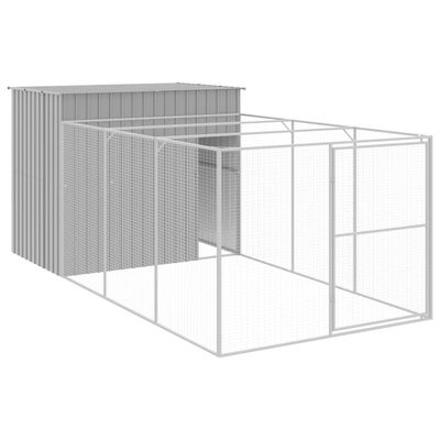 vidaXL Dog House with Run Light Grey 214x457x181 cm Galvanised Steel