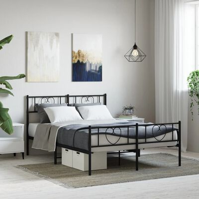 vidaXL Metal Bed Frame without Mattress with Footboard Black 120x190 cm Small Double