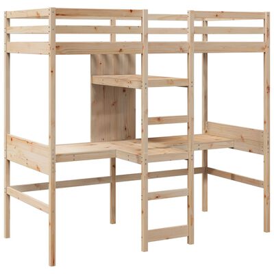 vidaXL Loft Bed Frame without Mattress 75x190cm Solid Wood Pine