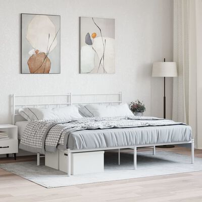 vidaXL Metal Bed Frame without Mattress with Headboard White 193x203 cm