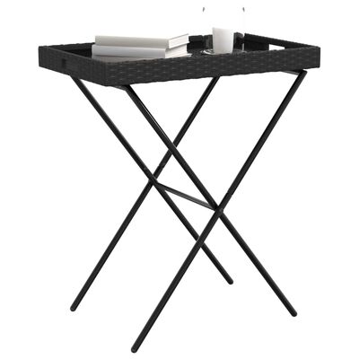 vidaXL Folding Tray Table Black 65x40x75 cm Poly Rattan