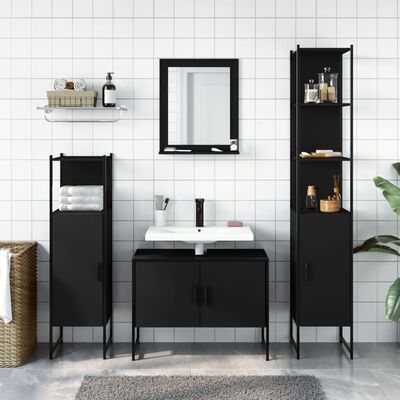 vidaXL 4 Piece Bathroom Cabinet Set Black Engineered Wood