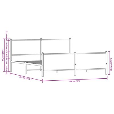 vidaXL Metal Bed Frame without Mattress Sonoma Oak 193x203 cm