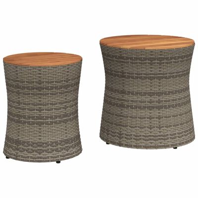 vidaXL Garden Side Tables 2 pcs with Wooden Top Grey Poly Rattan