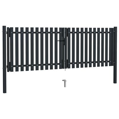 vidaXL Double Door Fence Gate Steel 306x125 cm Anthracite