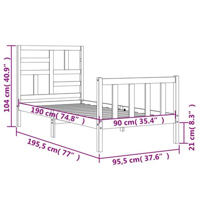 vidaXL Bed Frame without Mattress White Single Solid Wood Pine