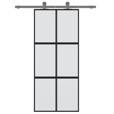 vidaXL Sliding Door Black 90x205 cm Tempered Glass and Aluminium