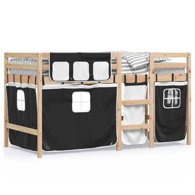 vidaXL Kids' Loft Bed with Curtains without Mattress White&Black 80x200 cm