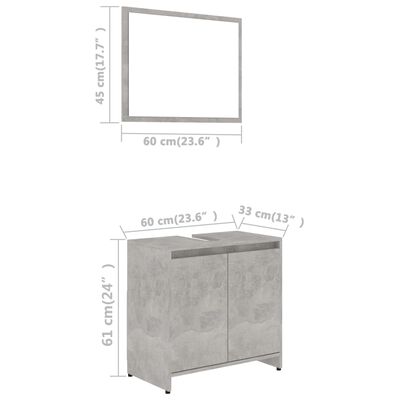 vidaXL 3 Piece Bathroom Furniture Set Concrete Grey Engineered Wood