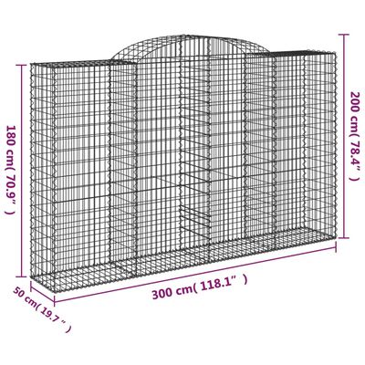 vidaXL Arched Gabion Baskets 11 pcs 300x50x180/200 cm Galvanised Iron