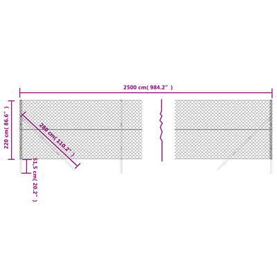 vidaXL Chain Link Fence Green 2.2x25 m