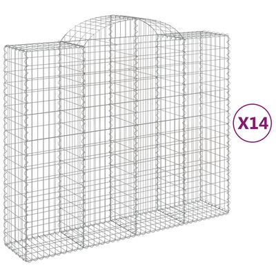 vidaXL Arched Gabion Baskets 14 pcs 200x50x160/180 cm Galvanised Iron