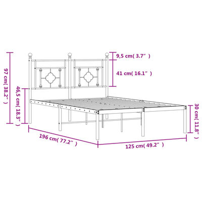 vidaXL Metal Bed Frame without Mattress with Headboard Black 120x190 cm Small Double