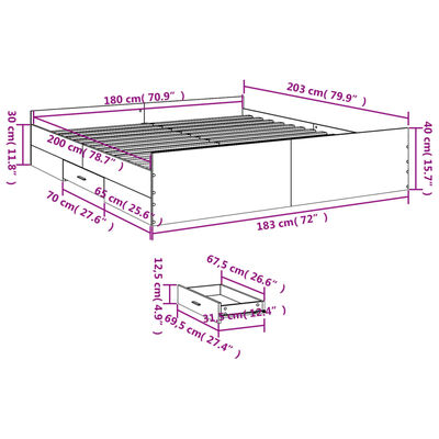 vidaXL Bed Frame with Drawers without Mattress Concrete Grey 180x200 cm Super King