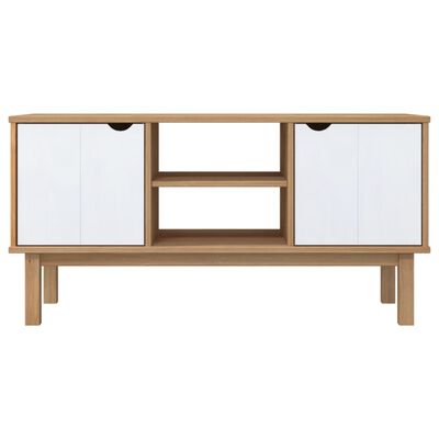 vidaXL TV Cabinet OTTA Brown and White 113.5x43x57cm Solid Wood Pine