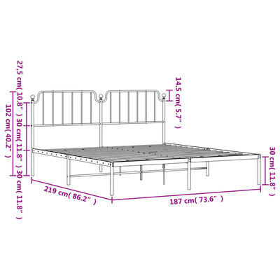 vidaXL Metal Bed Frame without Mattress with Headboard White 183x213 cm