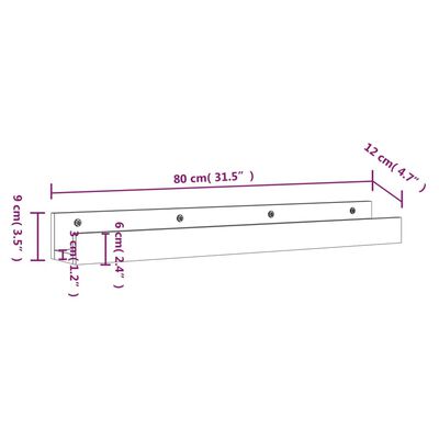 vidaXL Wall Shelves 2 pcs Grey 80x12x9 cm Solid Wood Pine